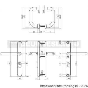 Intersteel Essentials 3987 SKG3 veiligheidsbeslag ovaal smal 254x35 mm kruk-kruk Verkropt met veerconstructie profielcilindergat 92 mm met kerntrekbeveiliging RVS - R26006879 - afbeelding 2