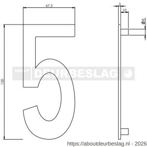Intersteel Essentials 4020 huisnummer 5 150 mm RVS - R26002188 - afbeelding 2