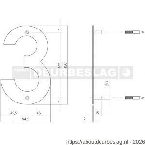 Intersteel Essentials 4020 huisnummer 3 150x2 mm RVS - R26002160 - afbeelding 2