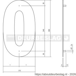 Intersteel Living 4021 huisnummer 0 XL hoogte 300 mm RVS geborsteld - R26009261 - afbeelding 2
