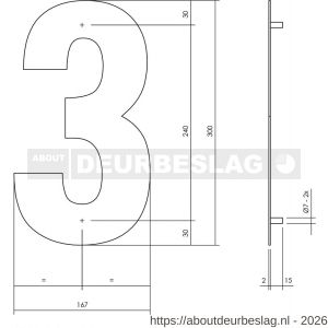 Intersteel Living 4021 huisnummer 3 XL hoogte 300 mm RVS geborsteld - R26009264 - afbeelding 2