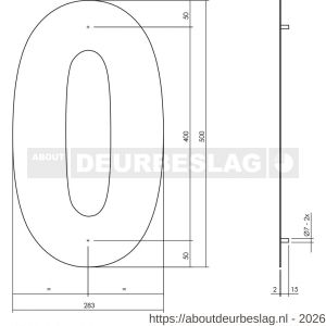 Intersteel Living 4021 huisnummer 0 XXL hoogte 500 mm RVS geborsteld - R26009271 - afbeelding 2
