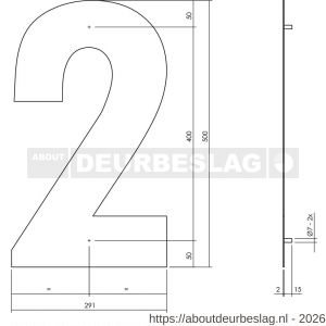 Intersteel Living 4021 huisnummer 2 XXL hoogte 500 mm RVS geborsteld - R26009273 - afbeelding 2