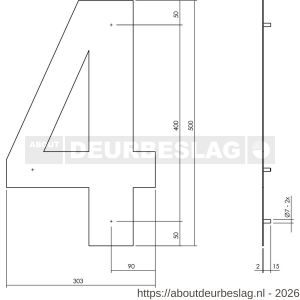 Intersteel Living 4021 huisnummer 4 XXL hoogte 500 mm RVS geborsteld - R26009275 - afbeelding 2