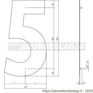 Intersteel Living 4021 huisnummer 5 XXL hoogte 500 mm RVS geborsteld - R26009276 - afbeelding 2