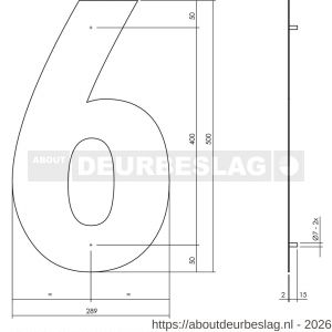 Intersteel Living 4021 huisnummer 6 XXL hoogte 500 mm RVS geborsteld - R26009277 - afbeelding 2