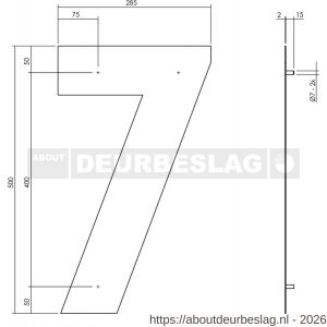 Intersteel Living 4021 huisnummer 7 XXL hoogte 500 mm RVS geborsteld - R26009278 - afbeelding 2