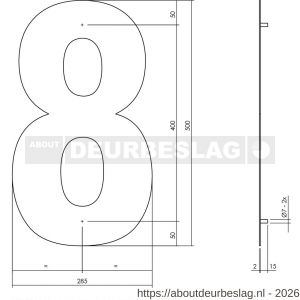 Intersteel Living 4021 huisnummer 8 XXL hoogte 500 mm RVS geborsteld - R26009279 - afbeelding 2