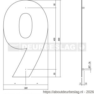 Intersteel Living 4021 huisnummer 9 XXL hoogte 500 mm RVS geborsteld - R26009280 - afbeelding 2