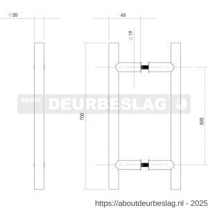 Intersteel Essentials 4324 deurgrepen per paar T-vorm 700x65x20 mm hart op hart 500 mm RVS - R26006099 - afbeelding 2