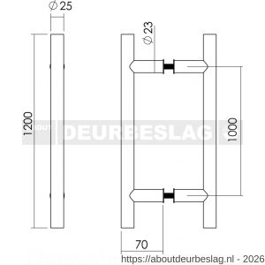 Intersteel Essentials 4325 deurgrepen per paar T-vorm 1200x70x25 mm hart op hart 1000 mm RVS - R26006109 - afbeelding 2