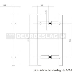 Intersteel Essentials 4327 deurgreep per paar T-vorm 1000x80x30 mm hart op hart 800 mm RVS - R26008697 - afbeelding 2