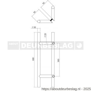 Intersteel Essentials 4329 deurgrepen per paar T-vorm schuin 500x90x30 mm hart op hart 300 mm RVS - R26006121 - afbeelding 2