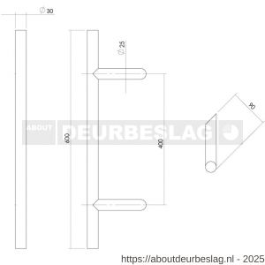 Intersteel Essentials 4329 deurgreep per stuk T-vorm schuin 600x90x30 mm hart op hart 400 mm RVS - R26008716 - afbeelding 2