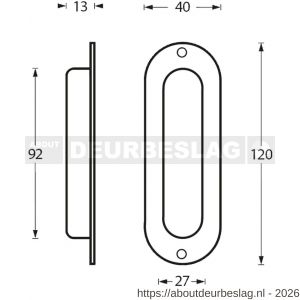 Intersteel Essentials 4476 schuifdeurkom ovaal 120x40 mm opschroevend RVS - R26007655 - afbeelding 2