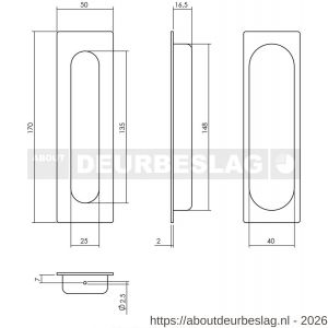 Intersteel Essentials 4476 schuifdeurkom rechthoekig 170x50 mm verdekt RVS - R26006162 - afbeelding 2