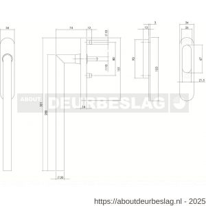 Intersteel 4500 hef-schuifdeurbeslag Draaigreep hoek 90 graden blind met schuifdeurkom RVS geborsteld - R26003874 - afbeelding 2