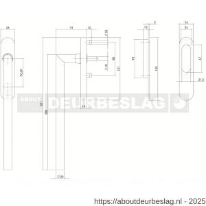 Intersteel 4500 hef-schuifdeurbeslag Draaigreep hoek 90 graden profielcilindergat 69 mm en schuifdeurkom RVS geborsteld - R26003875 - afbeelding 2