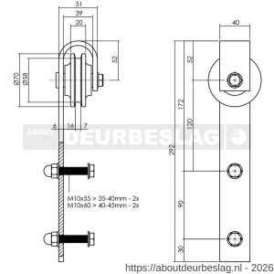 Intersteel Living 4501 set van 2 rollers recht voor schuifdeursysteem 450101 met bevestiging roestvast staal - R26008786 - afbeelding 2