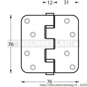 Intersteel Essentials 4625 kogellagerscharnier afgerond 3 inch 76x76x2.5 mm RVS - R26007202 - afbeelding 2