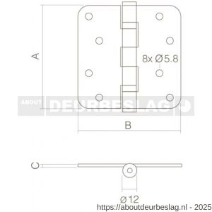 Intersteel Essentials 4625 kogellagerscharnier afgerond 4 inch 102x102x3 mm RVS - R26007204 - afbeelding 2