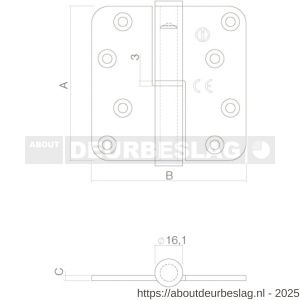 Intersteel Essentials 4626 kogelstift Paumelle DIN rechts afgerond 3,5x3,5 inch 89x89x3 mm RVS CE zonder schroeven - R26006168 - afbeelding 2