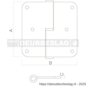 Intersteel Essentials 4626 paumelles DIN rechts afgerond 3,5x3,5 inch 89x89x2.5 mm RVS - R26000046 - afbeelding 2