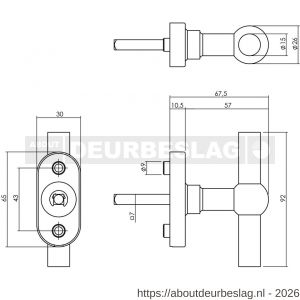 Intersteel Essentials 6156 raamkruk T-vorm RVS bol op stalen ovale rozet stift 7x35 mm RVS geborsteld - R26003699 - afbeelding 2