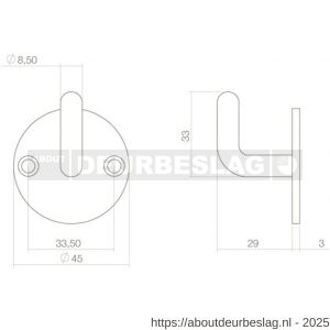 Intersteel Living 6950 jashaak op ronde achterplaat diameter 45 mm RVS - R26006182 - afbeelding 2