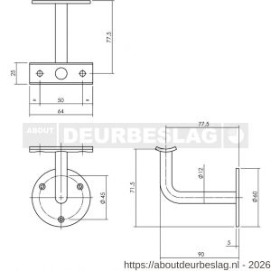 Intersteel Essentials 7300 leuninghouder gebogen opschroevend hol zadel RVS - R26003972 - afbeelding 2