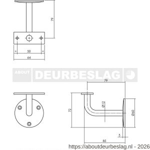 Intersteel Essentials 7300 leuninghouder gebogen opschroevend vlak zadel RVS - R26003973 - afbeelding 2