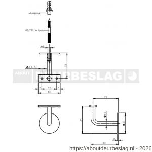 Intersteel Essentials 7300 leuninghouder gebogen hol zadel RVS M8 - R26003977 - afbeelding 2
