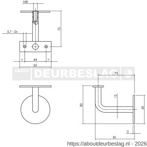 Intersteel Essentials 7300 leuninghouder gebogen vlak zadel RVS M8 - R26008807 - afbeelding 2