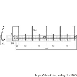 Intersteel Essentials 7380 garderobe rek 700x160 mm met 9 haken RVS - R26006188 - afbeelding 2