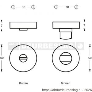 Intersteel Essentials 3224 WC-sluiting verdekt diameter 49x7 mm met stift 8x8 mm PVD messingkleur - R26002734 - afbeelding 2