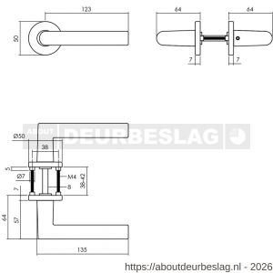 Intersteel 0055 deurkruk Broome met rozet verdekt diameter 50x7 mm met nokken aluminium F1 - R26010485 - afbeelding 2