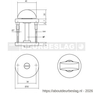 Intersteel Living 3090 WC-sluiting verdekt diameter 50x7 mm met nokken en stift 8x8 mm aluminium F1 - R26002651 - afbeelding 2