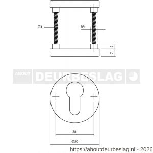 Intersteel Living 3090 cilinderrozetten verdekt diameter 50x7 mm met nokken aluminium F1 - R26011138 - afbeelding 2