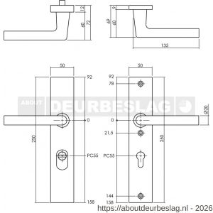 Intersteel Living 3795 SKG3 veiligheidsbeslag rechthoekig 250x50 mm kruk-kruk Jura met veerconstructie profielcilindergat 55 mm met kerntrekbeveiliging aluminium F1 - R26009701 - afbeelding 2
