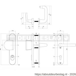 Intersteel Living 3796 SKG3 veiligheidsbeslag ovaal 250x50 mm greep-kruk Rond met veerconstructie profielcilindergat 72 mm met kerntrekbeveiliging aluminium F1 - R26008847 - afbeelding 2