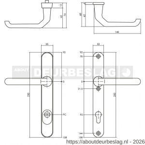 Intersteel Living 3799 SKG3 veiligheidsbeslag ovaal smal 250x35 mm kruk-kruk Verkropt met veerconstructie profielcilindergat 92 mm met kerntrekbeveiliging aluminium F1 - R26008851 - afbeelding 2