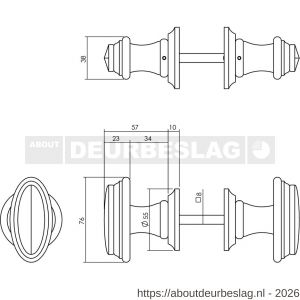 Intersteel Living 1846 knopkruk met freesrand en ronde rozet beukenhout - R26010050 - afbeelding 2