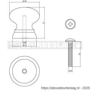 Intersteel 8580 knop 30 mm Paddenstoel eikenhout - R26007852 - afbeelding 2