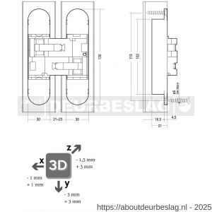 Intersteel Exclusives 4626 scharnier fiberglas 130x30 3D verstelbaar binnenwerk verzinkt-vernikkelde afdekkappen - R26008877 - afbeelding 2