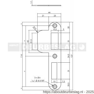 Intersteel Essentials 9508 sluitplaat 127x23x1,5 mm voor PC55 SKG sluitkom 950801 DIN rechts RVS - R26008897 - afbeelding 2