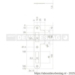Intersteel 9509 sluitplaat 175x25/44x1,5 mm voor dag- en nacht schoot afgerond met korte lip RVS DIN links - R26006919 - afbeelding 2