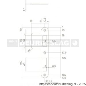 Intersteel 9509 sluitplaat 175x25/59x1,5 mm voor dag- en nacht schoot afgerond met lange lip RVS DIN rechts - R26006920 - afbeelding 2
