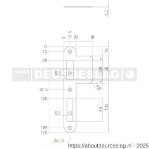 Intersteel 9509 sluitplaat 175x25/59x1,5 mm voor dag- en nacht schoot afgerond met lange lip RVS DIN links - R26006921 - afbeelding 2