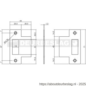 Intersteel 9509 sluitplaat voor loopslot voor woningbouwsloten rechthoekig met korte lip RVS - R26008903 - afbeelding 2