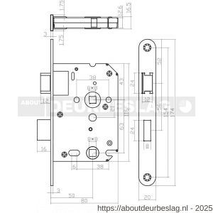 Intersteel Essentials 9540 woningbouw badkamer-toilet slot 63/8 mm voorplaat afgerond wit gelakt 20x174 mm doorn 50 mm met sluitplaat - R26007077 - afbeelding 2